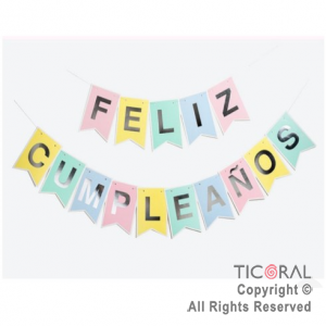 BANDERIN FELIZ CUMPLEAOS PASTEL MULTICOLOR CON STAMPING x 1